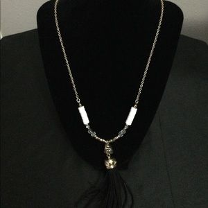 White and silver tassel necklace-costume jewelry